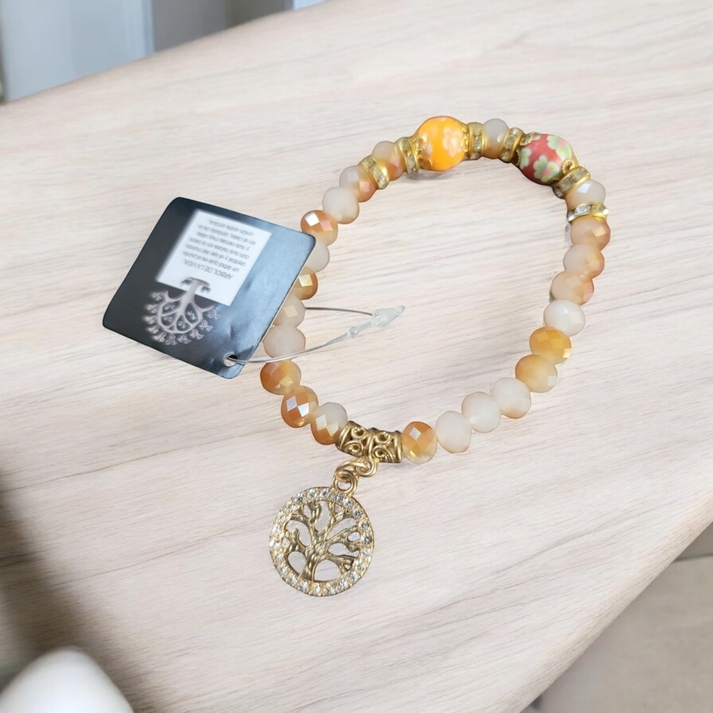 Gold and Cream Tree of Life Bracelet